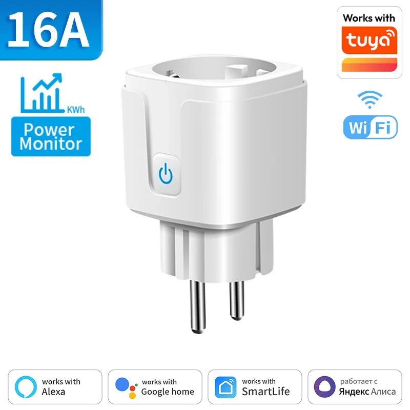 Tuya Wifi/Zigbee Smart Plug 16A/20A EU Smart Socket with Power Monitoring Timing Function Work with Alexa Googlehome