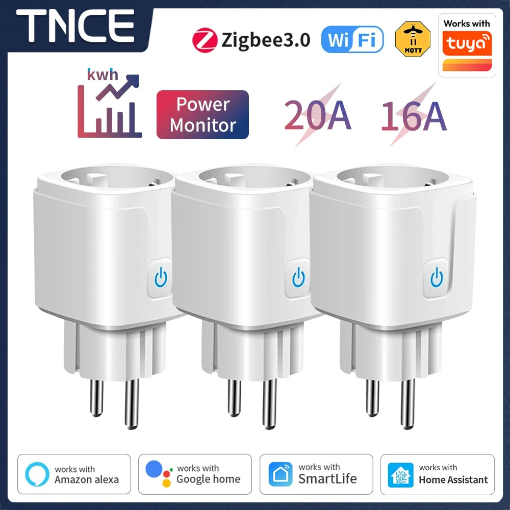 Tuya Wifi/Zigbee Smart Plug 16A/20A EU Smart Socket with Power Monitoring Timing Function Work with Alexa Googlehome