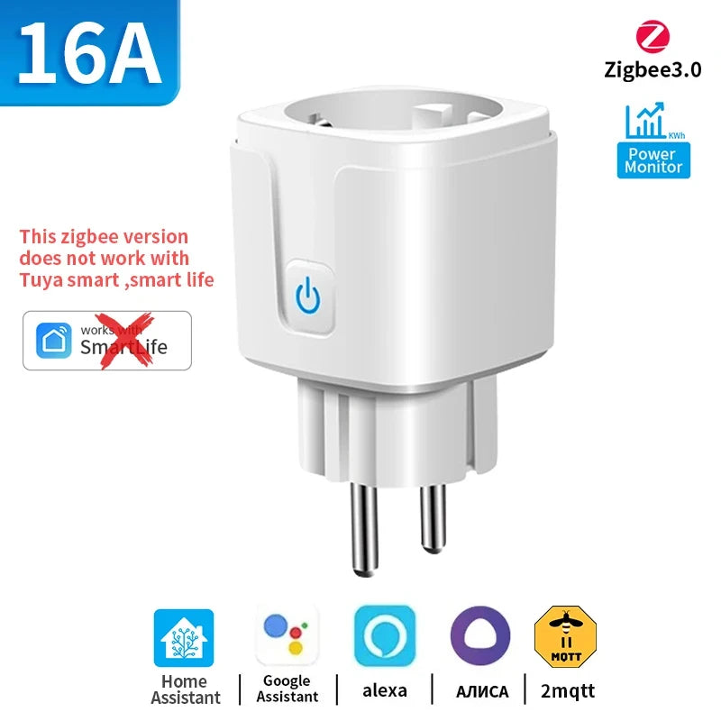 Tuya Wifi/Zigbee Smart Plug 16A/20A EU Smart Socket with Power Monitoring Timing Function Work with Alexa Googlehome