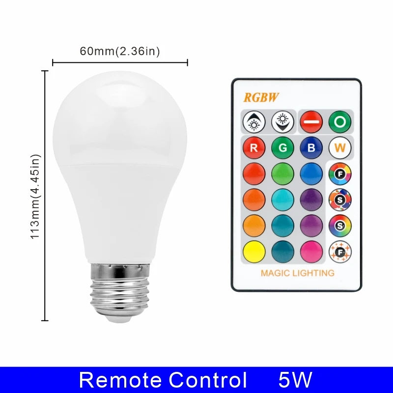 16 Color E27 RGB LED Light Bulb with Remote Control for Room Graden Party Smart Bulb Lamp Dimmer Red Green Blue White Light Bulb