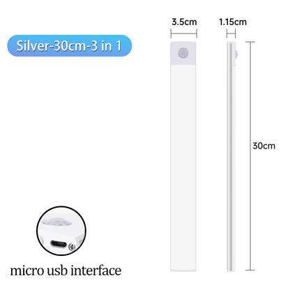 Cabinet Light USB Rechargeable Motion Sensor Led Three Colors in One Lamp for Kitchen Wardrobe Indoor Lighting 10/20/30/40/50Cm